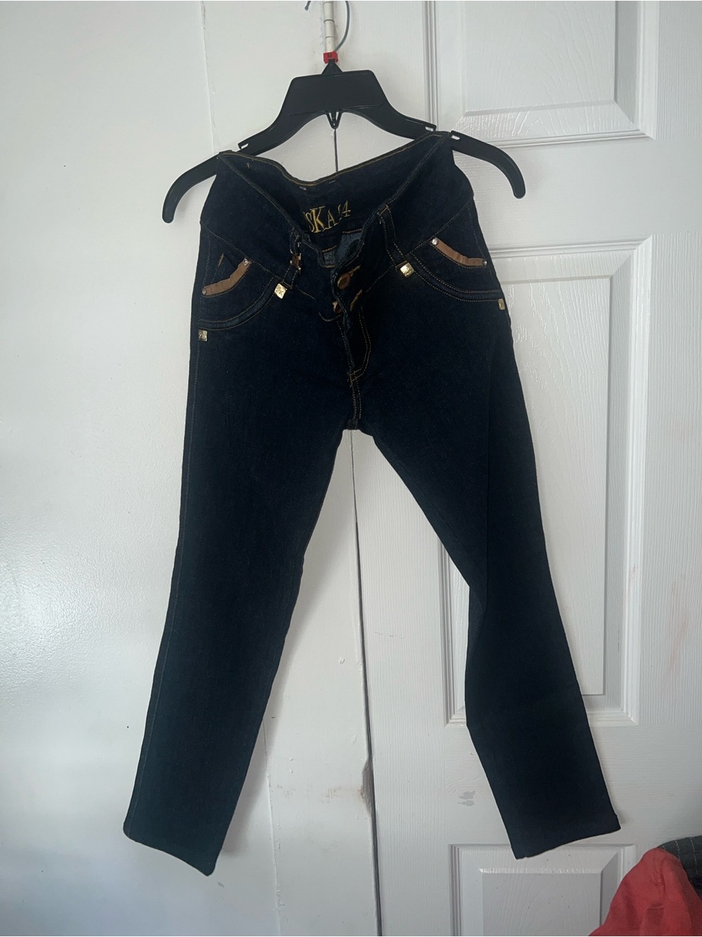 Vintage Black Skinny Jeans with Brown Trim